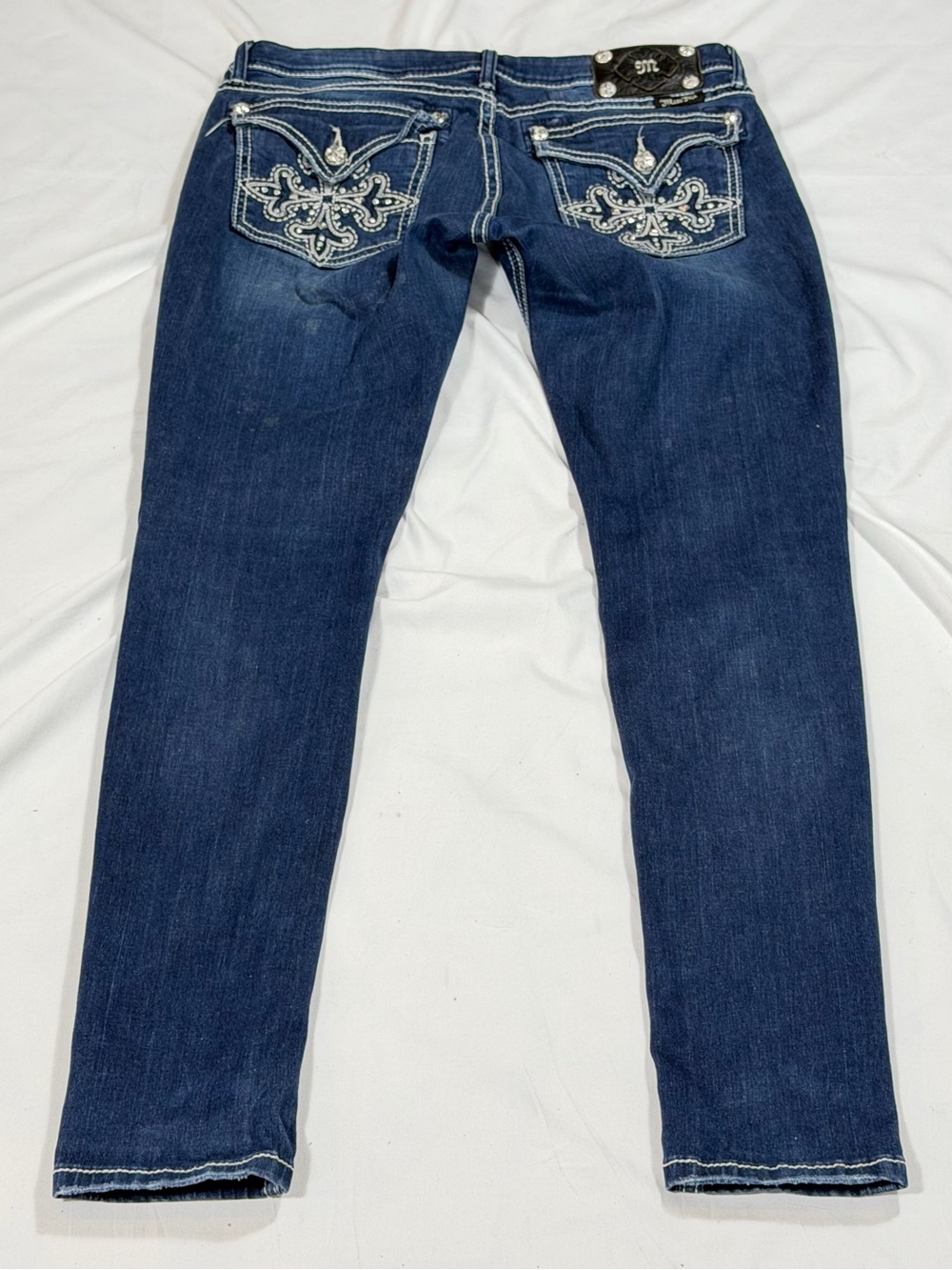 Miss Me Size 30 Dark Wash Rhinestone Embellished Straight Jeans Y2K O68